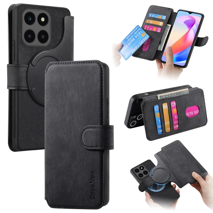 For Honor X6a CaseNeo MagSafe RFID Anti-theft Retro Leather Phone Case(Black)