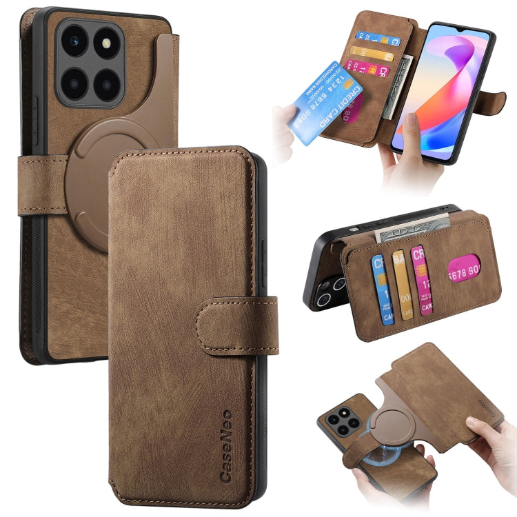 For Honor X6a CaseNeo MagSafe RFID Anti-theft Retro Leather Phone Case(Brown)