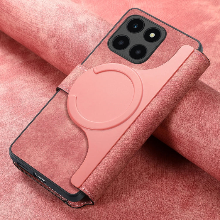 For Honor X6a CaseNeo MagSafe RFID Anti-theft Retro Leather Phone Case(Pink)