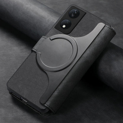 Coque For Honor X7bNeo MagSafe RFID Antivol Étui de téléphone en cuir rétro(Noir)