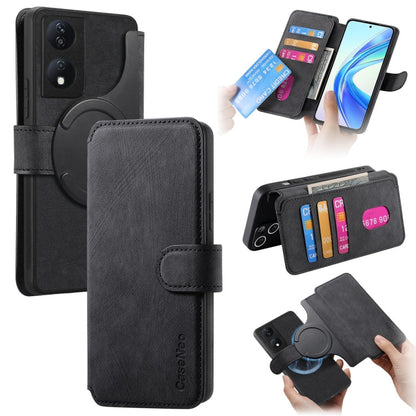 Coque For Honor X7bNeo MagSafe RFID Antivol Étui de téléphone en cuir rétro(Noir)