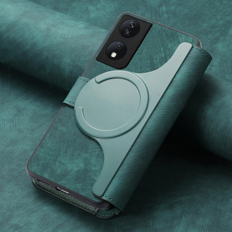 For Honor X7b CaseNeo MagSafe RFID Anti-theft Retro Leather Phone Case(Green)