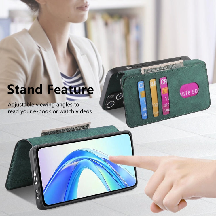 For Honor X7b CaseNeo MagSafe RFID Anti-theft Retro Leather Phone Case(Green)