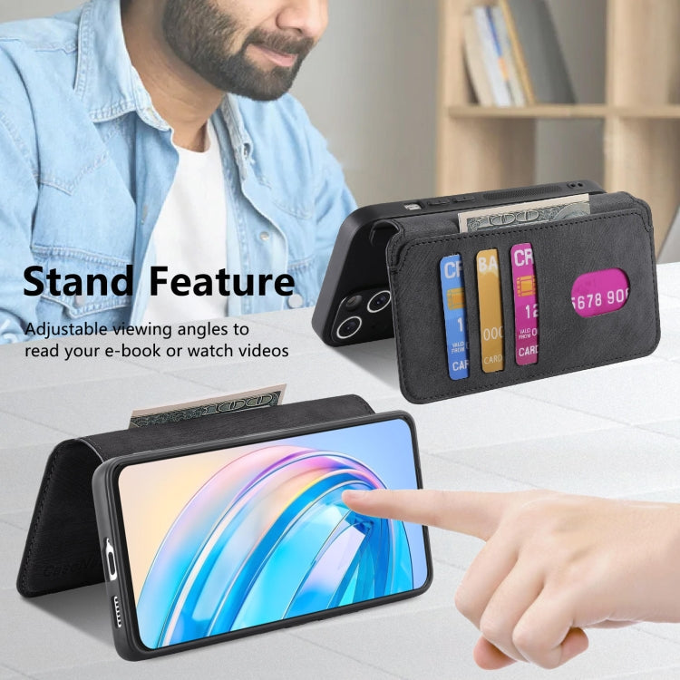 Coque Pour Honor X8a Étui en Cuir Rétro Neo MagSafe Anti-RFID Antivol (Noir)