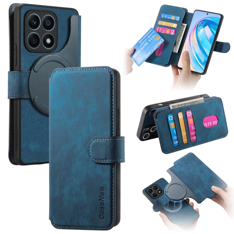 Coque For Honor X8a - Étui en cuir rétro avec MagSafe et blocage RFID (bleu)