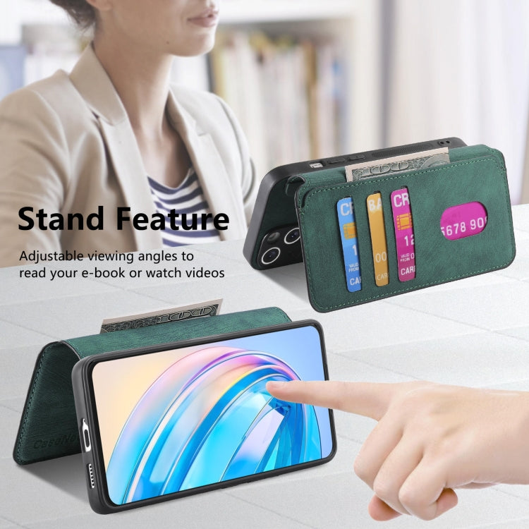 Coque Honor X8aÉtui téléphone rétro en cuir anti-vol RFID Neo MagSafe (Vert)