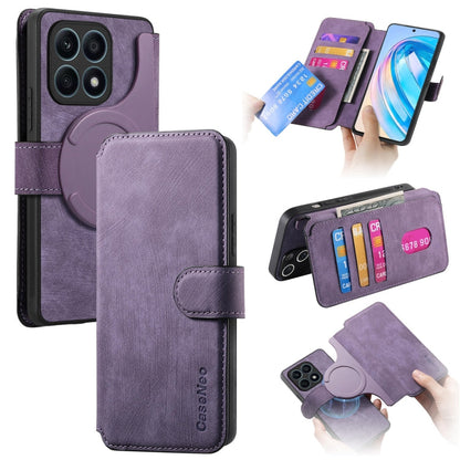 For Honor X8a CaseNeo MagSafe RFID Anti-theft Retro Leather Phone Case(Purple)
