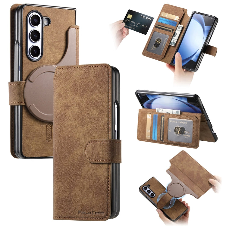 For Samsung Galaxy Z Fold6 CaseNeo MagSafe RFID Anti-theft Retro Leather Phone Case(Brown)