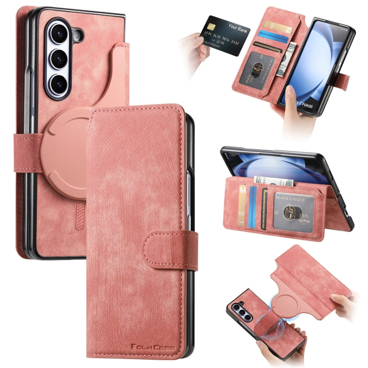 For Samsung Galaxy Z Fold6 CaseNeo MagSafe RFID Anti-theft Retro Leather Phone Case(Pink)