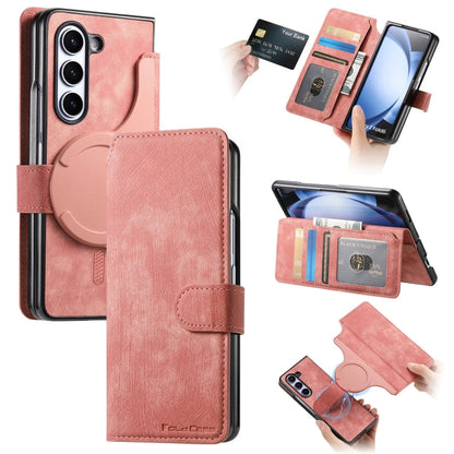 For Samsung Galaxy Z Fold6 CaseNeo MagSafe RFID Anti-theft Retro Leather Phone Case(Pink)