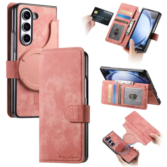 For Samsung Galaxy Z Fold6 CaseNeo MagSafe RFID Anti-theft Retro Leather Phone Case(Pink)