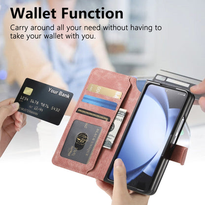 For Samsung Galaxy Z Fold6 CaseNeo MagSafe RFID Anti-theft Retro Leather Phone Case(Pink)