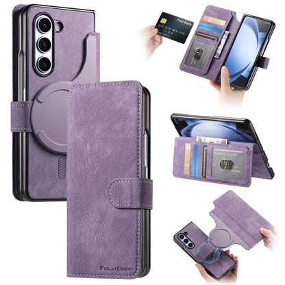 For Samsung Galaxy Z Fold6 CaseNeo MagSafe RFID Anti-theft Retro Leather Phone Case(Purple)