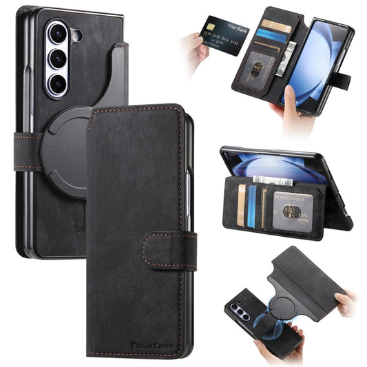 For Samsung Galaxy Z Fold5 CaseNeo MagSafe RFID Anti-theft Retro Leather Phone Case(Black)