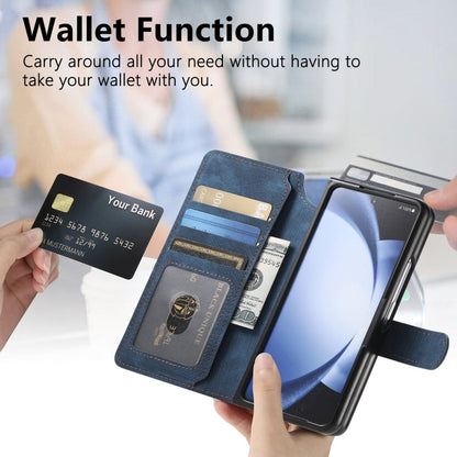 Pour Samsung Galaxy Z Fold5 Étui Neo MagSafe RFID Antivol Rétro Cuir Étui de Téléphone(Bleu)