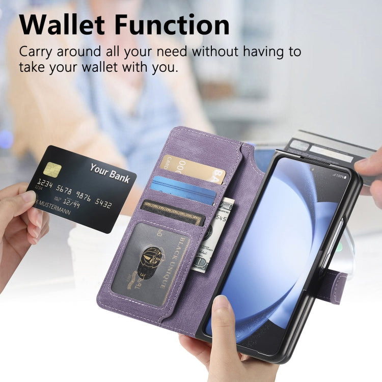Pour Samsung Galaxy Z Fold5 ÉtuiNeo MagSafe RFID Antivol Rétro Étui de Téléphone en Cuir (Violet)