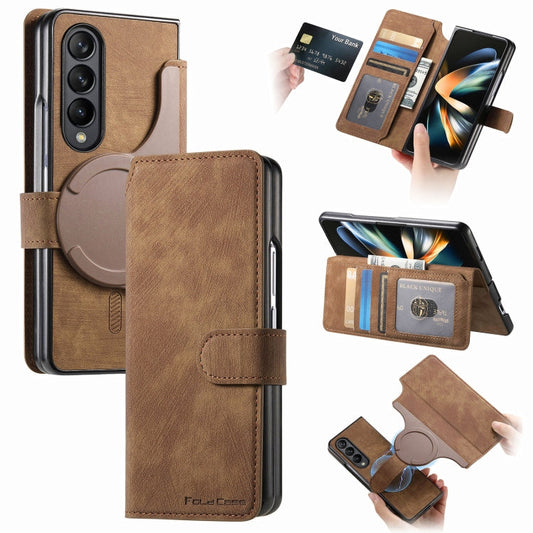 For Samsung Galaxy Z Fold4 CaseNeo MagSafe RFID Anti-theft Retro Leather Phone Case(Brown)