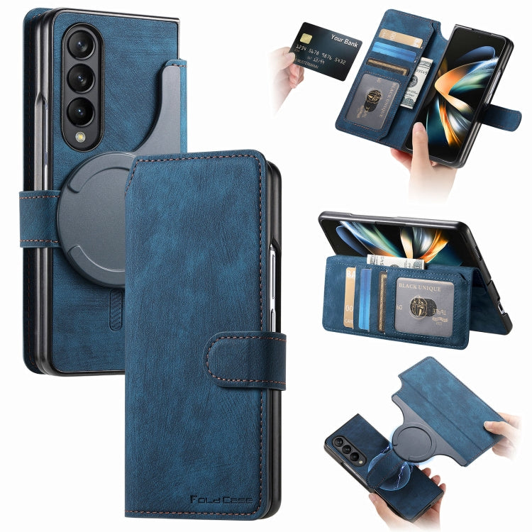 For Samsung Galaxy Z Fold4 CaseNeo MagSafe RFID Anti-theft Retro Leather Phone Case(Blue)