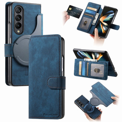 For Samsung Galaxy Z Fold4 CaseNeo MagSafe RFID Anti-theft Retro Leather Phone Case(Blue)