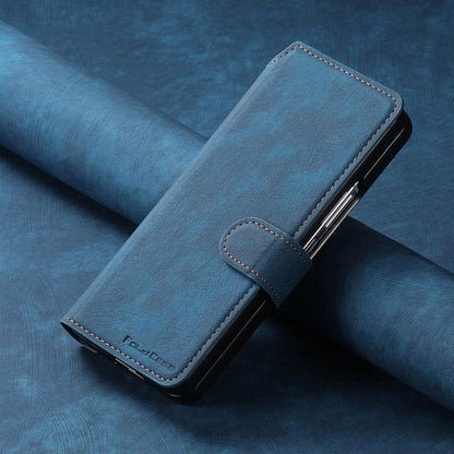 For Samsung Galaxy Z Fold4 CaseNeo MagSafe RFID Anti-theft Retro Leather Phone Case(Blue)