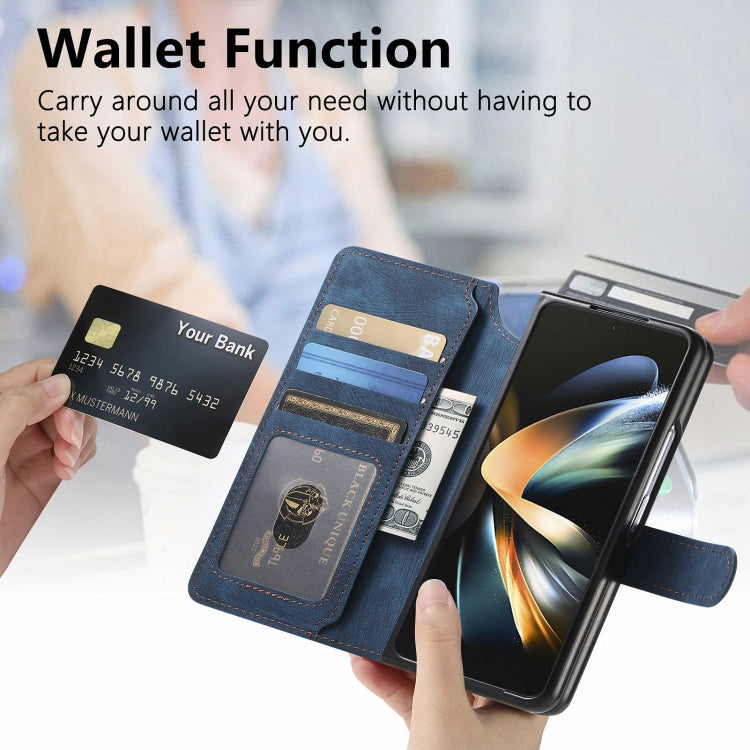 For Samsung Galaxy Z Fold4 CaseNeo MagSafe RFID Anti-theft Retro Leather Phone Case(Blue)