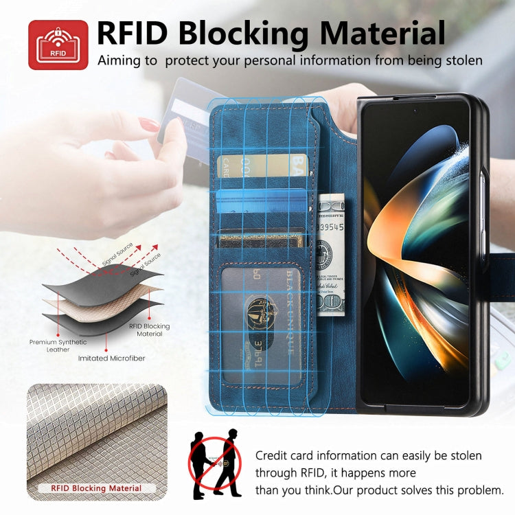 For Samsung Galaxy Z Fold4 CaseNeo MagSafe RFID Anti-theft Retro Leather Phone Case(Blue)