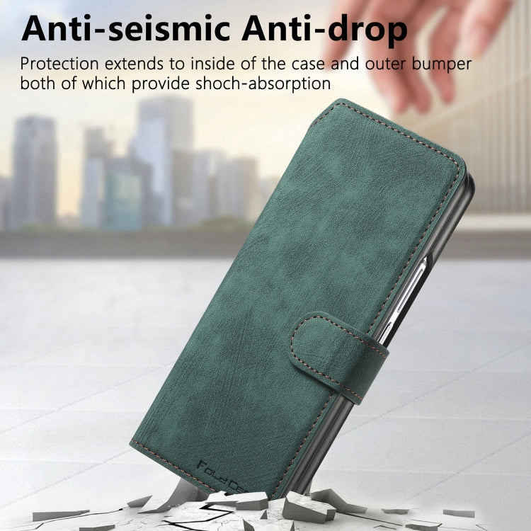 For Samsung Galaxy Z Fold4 CaseNeo MagSafe RFID Anti-theft Retro Leather Phone Case(Green)