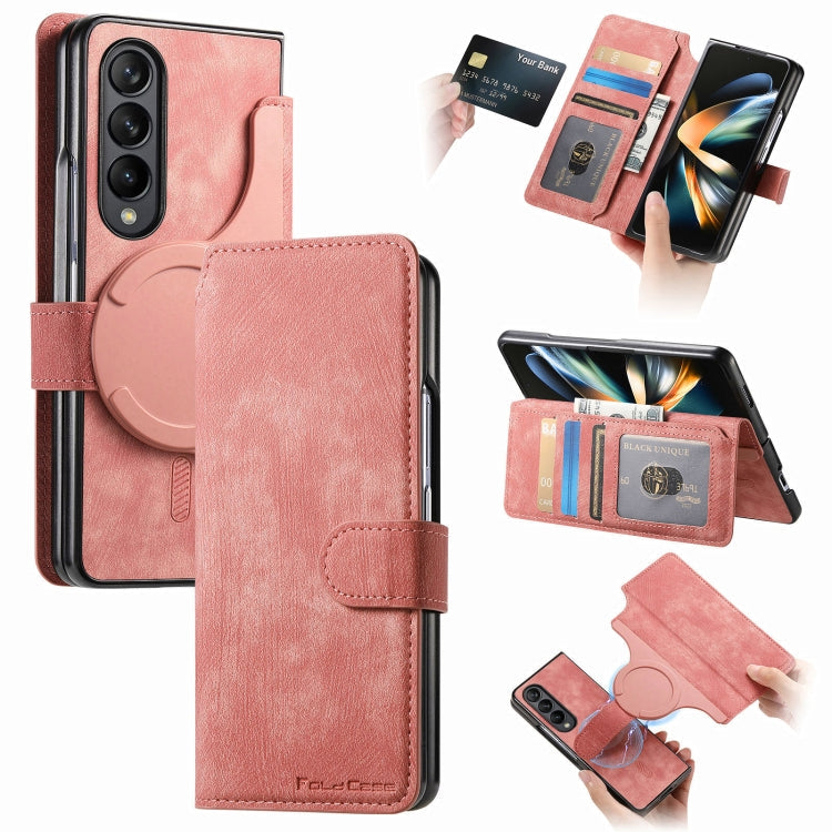 For Samsung Galaxy Z Fold4 CaseNeo MagSafe RFID Anti-theft Retro Leather Phone Case(Pink)