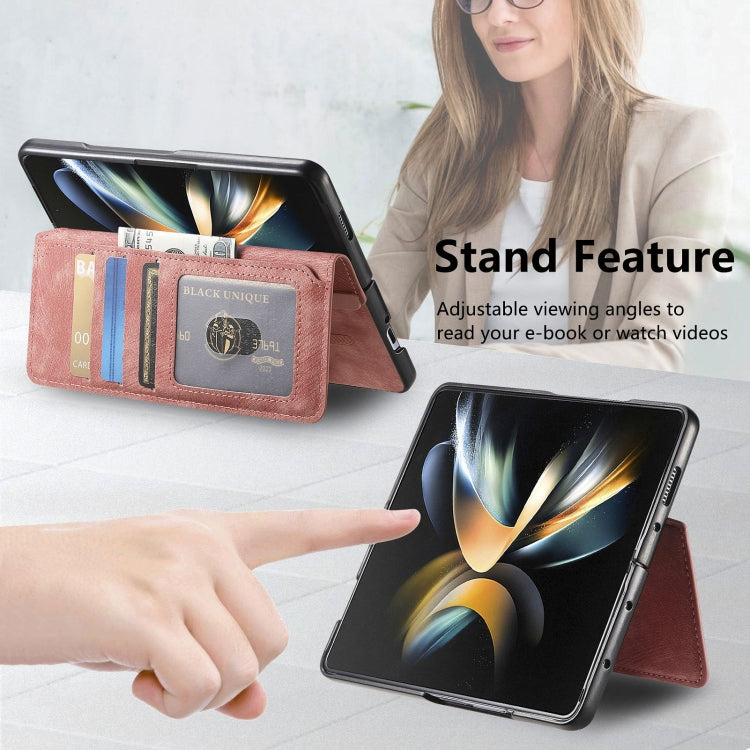 For Samsung Galaxy Z Fold4 CaseNeo MagSafe RFID Anti-theft Retro Leather Phone Case(Pink)