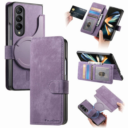 For Samsung Galaxy Z Fold4 CaseNeo MagSafe RFID Anti-theft Retro Leather Phone Case(Purple)