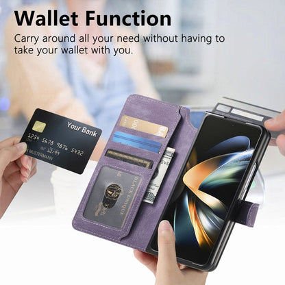 For Samsung Galaxy Z Fold4 CaseNeo MagSafe RFID Anti-theft Retro Leather Phone Case(Purple)