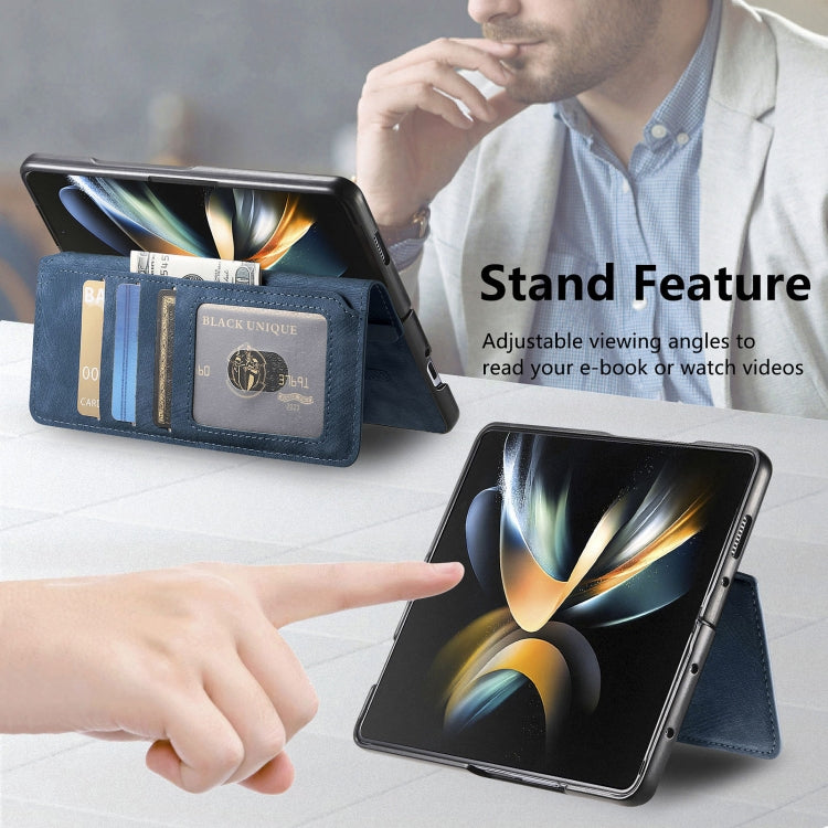 Pour Samsung Galaxy Z Fold3 ÉtuiCoque de téléphone rétro en cuir anti-RFID Neo MagSafe (bleu)