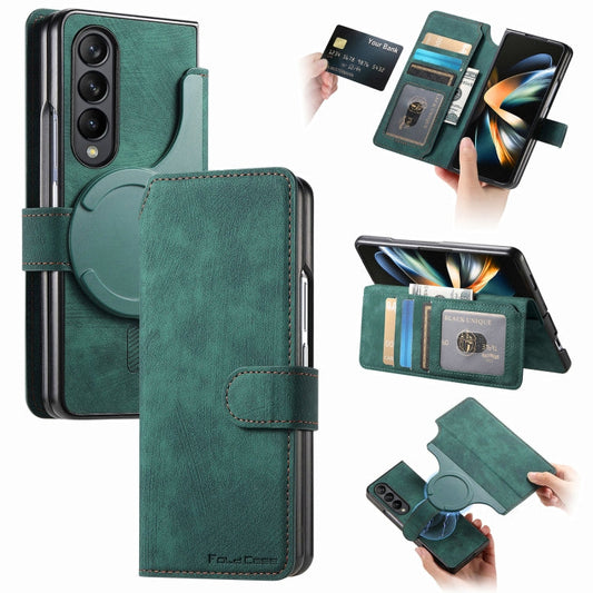 For Samsung Galaxy Z Fold3 CaseNeo MagSafe RFID Anti-theft Retro Leather Phone Case(Green)