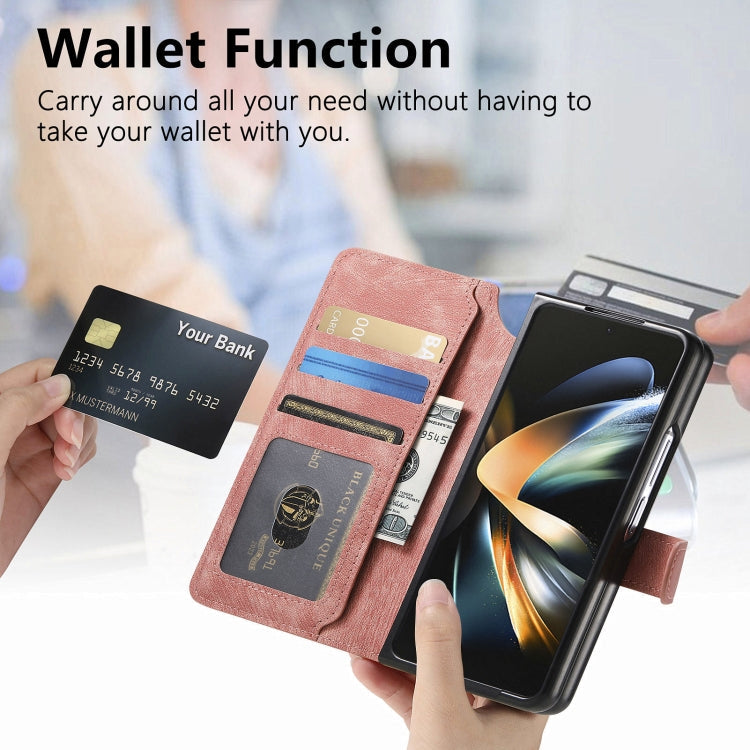 For Samsung Galaxy Z Fold3 CaseNeo MagSafe RFID Anti-theft Retro Leather Phone Case(Pink)