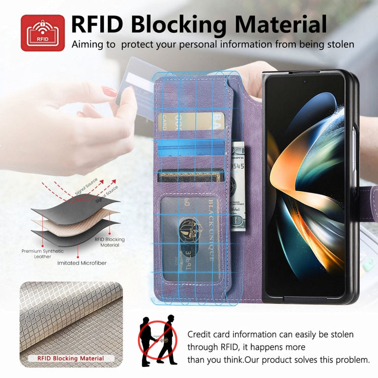For Samsung Galaxy Z Fold3 CaseNeo MagSafe RFID Anti-theft Retro Leather Phone Case(Purple)