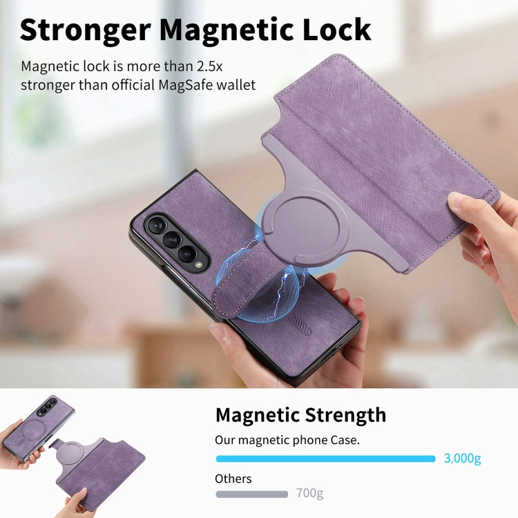 For Samsung Galaxy Z Fold3 CaseNeo MagSafe RFID Anti-theft Retro Leather Phone Case(Purple)