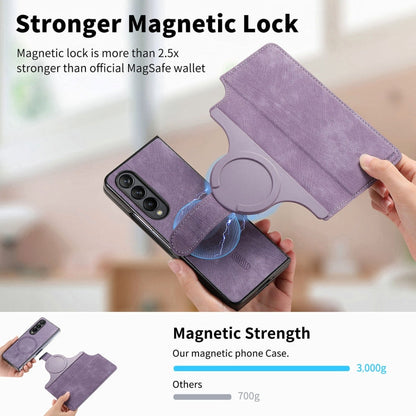 For Samsung Galaxy Z Fold3 CaseNeo MagSafe RFID Anti-theft Retro Leather Phone Case(Purple)