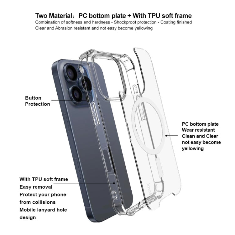 Pour iPhone 16 Pro Max IMAK Space Shield PC + TPU Airbag Coque de protection antichoc MagSafe (Transparent)