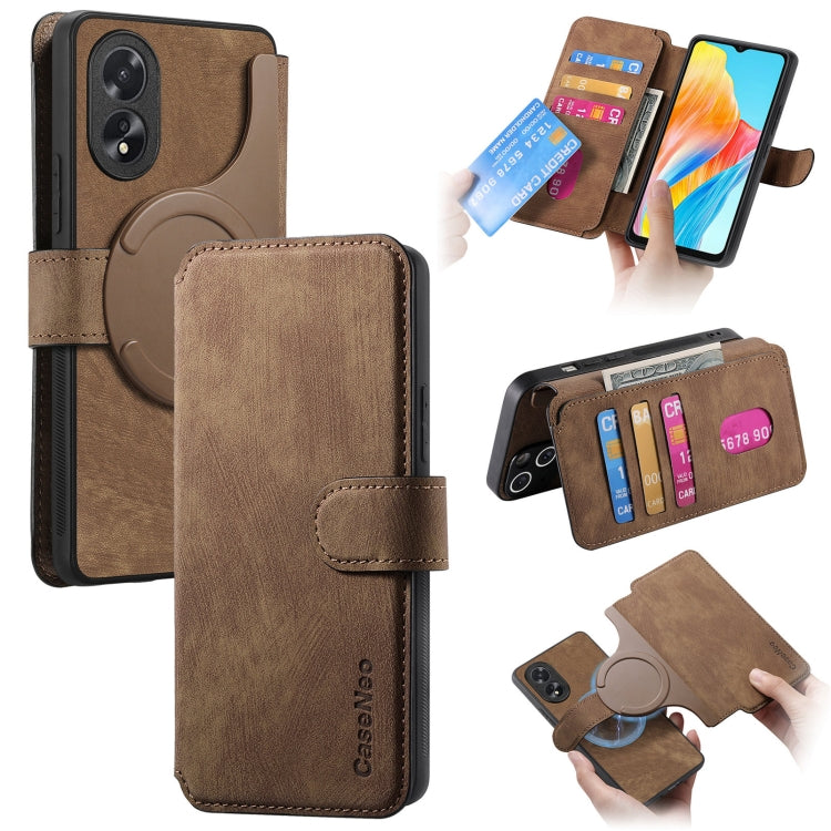 Pour Coque OPPO A38 4G / A18 4G Étui en Cuir Rétro Neo MagSafe RFID Anti-vol (Marron)