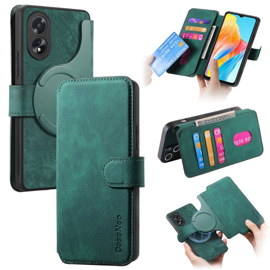 For OPPO A38 4G / A18 4G CaseNeo MagSafe RFID Anti-theft Retro Leather Phone Case(Green)