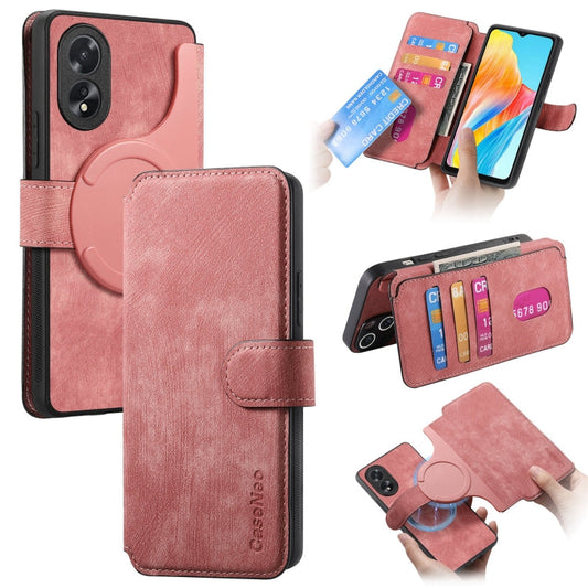 For OPPO A38 4G / A18 4G CaseNeo MagSafe RFID Anti-theft Retro Leather Phone Case(Pink)