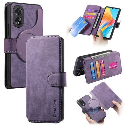 Pour OPPO A38 4G / A18 4G Étui en Cuir Rétro Anti-vol RFID Neo MagSafe (Violet)