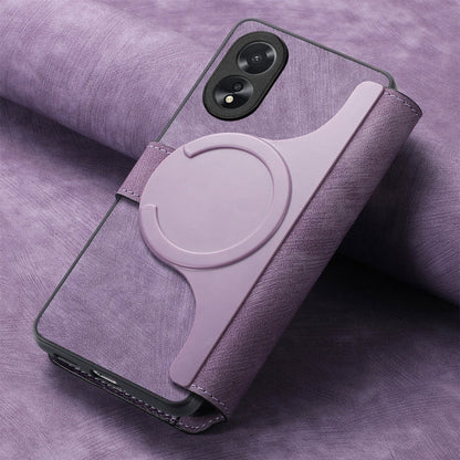 Pour OPPO A38 4G / A18 4G Étui en Cuir Rétro Anti-vol RFID Neo MagSafe (Violet)