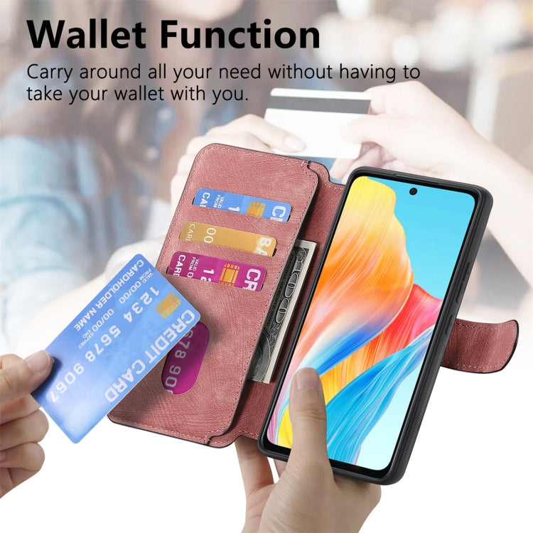 Pour OPPO A58 4G Étui Neo MagSafe RFID Antivol Rétro Étui Téléphone en Cuir (Rose)