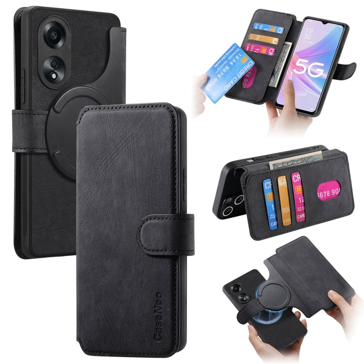 Pour la coque OPPO A78 5G, étui de téléphone en cuir rétro Neo MagSafe RFID anti-vol (Noir)