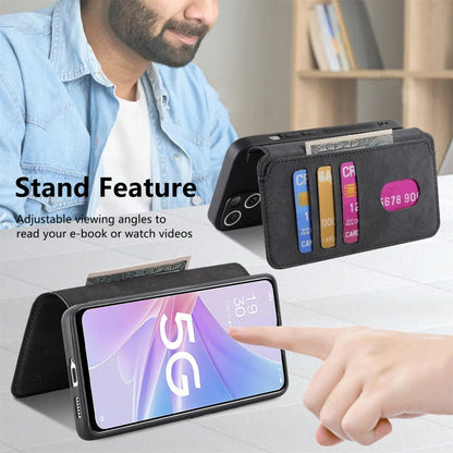 Pour la coque OPPO A78 5G, étui de téléphone en cuir rétro Neo MagSafe RFID anti-vol (Noir)