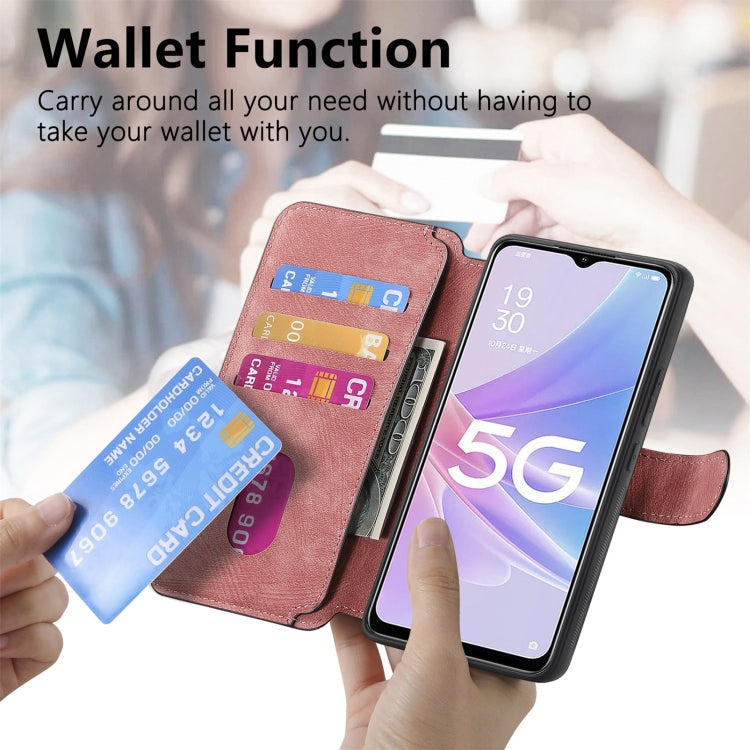Pour OPPO A78 5G ÉtuiCoque en cuir rétro avec MagSafe et protection RFID anti-vol (rose)