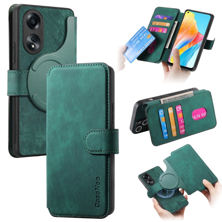 For OPPO A78 4G CaseNeo MagSafe RFID Anti-theft Retro Leather Phone Case(Green)