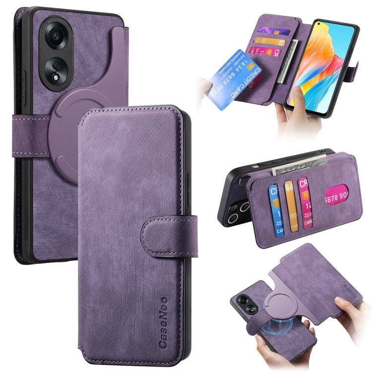 For OPPO A78 4G CaseNeo MagSafe RFID Anti-theft Retro Leather Phone Case(Purple)