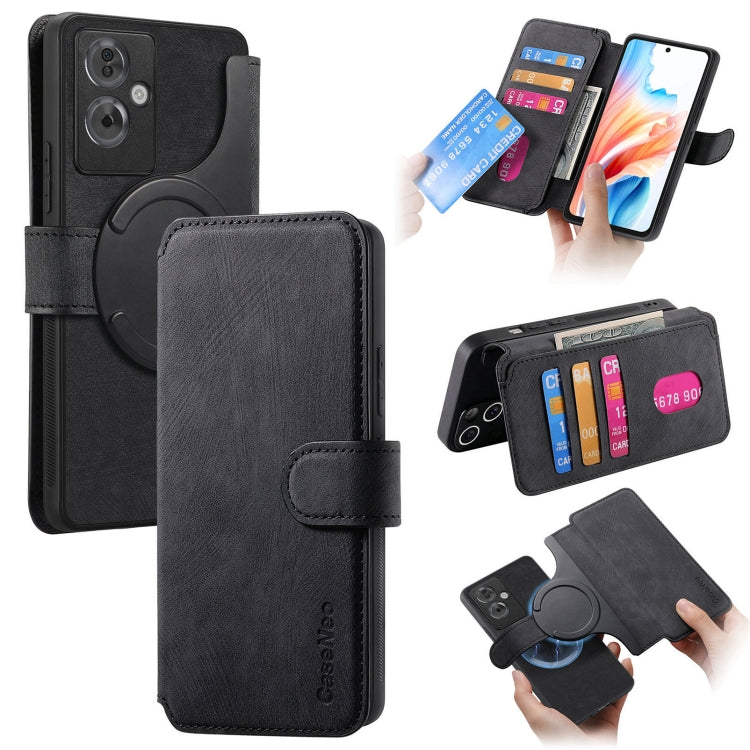 Pour OPPO A79 5G / A2 5G ÉtuiCoque de téléphone en cuir rétro anti-RFID Neo MagSafe (Noir)